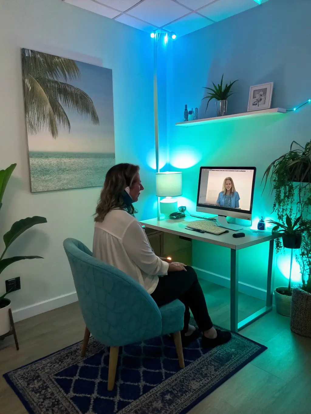 An image of a therapist reviewing digital billing reports on a tablet in a modern clinic setting, representing administrative and billing support.