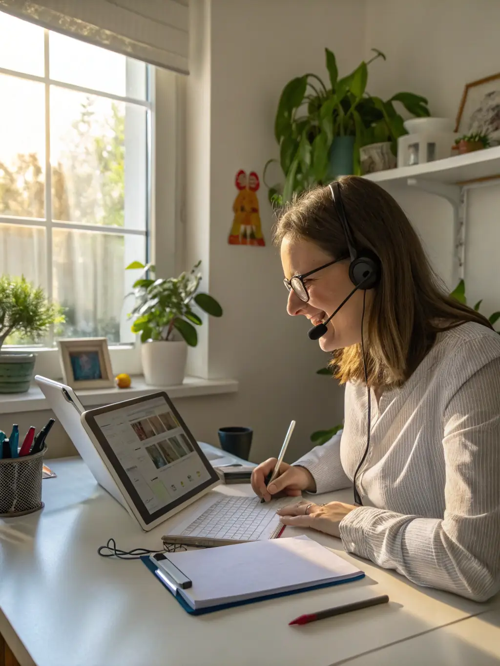 A therapist confidently using telehealth software, demonstrating TheraSync MSO's commitment to integrating cutting-edge technology.