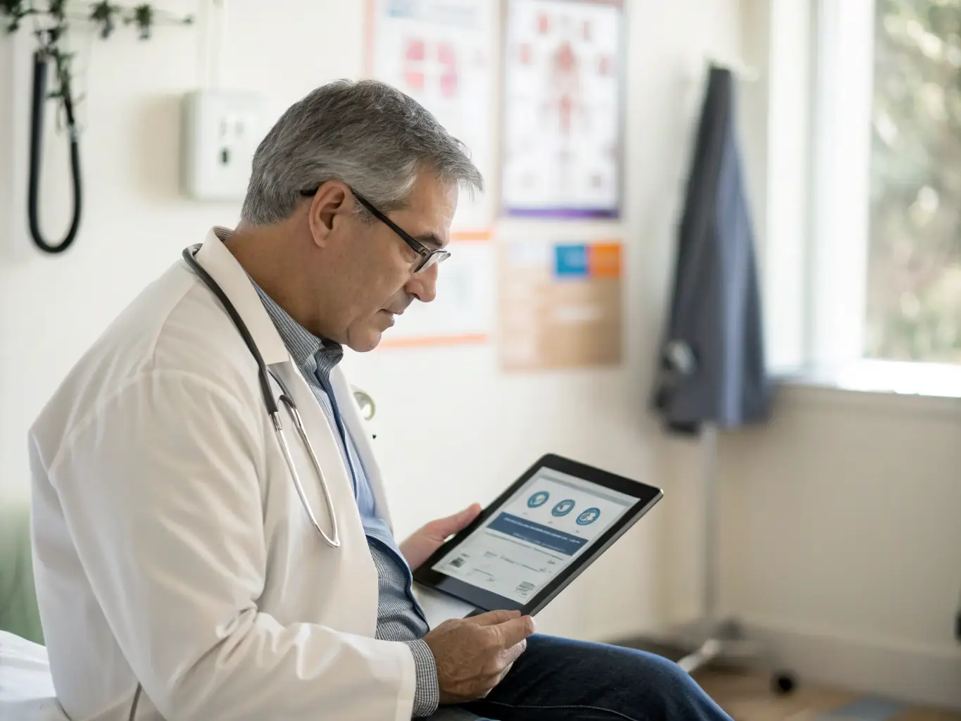 An image of a therapist reviewing digital billing reports on a tablet in a modern clinic setting, showcasing efficient administrative processes.