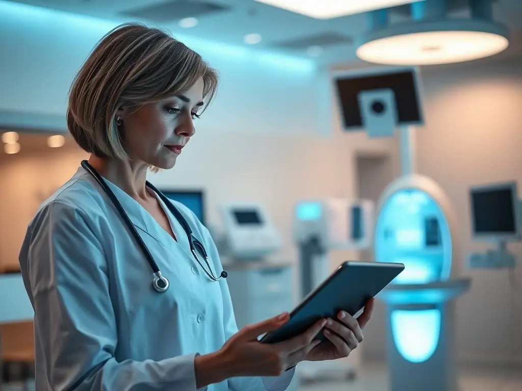 An image of a therapist reviewing digital billing reports on a tablet in a modern clinic setting, symbolizing efficient administrative support.