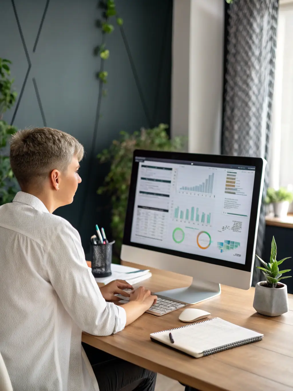 A therapist reviewing practice performance metrics, highlighting TheraSync MSO's data-driven approach to practice growth.
